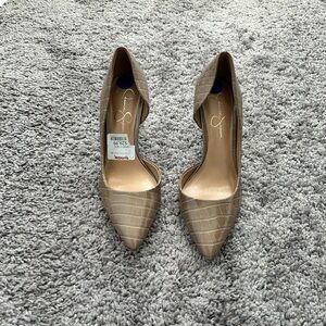 Jessica Simpson Taupe Croc-Embossed Pointed Toe D'Orsay Pumps
